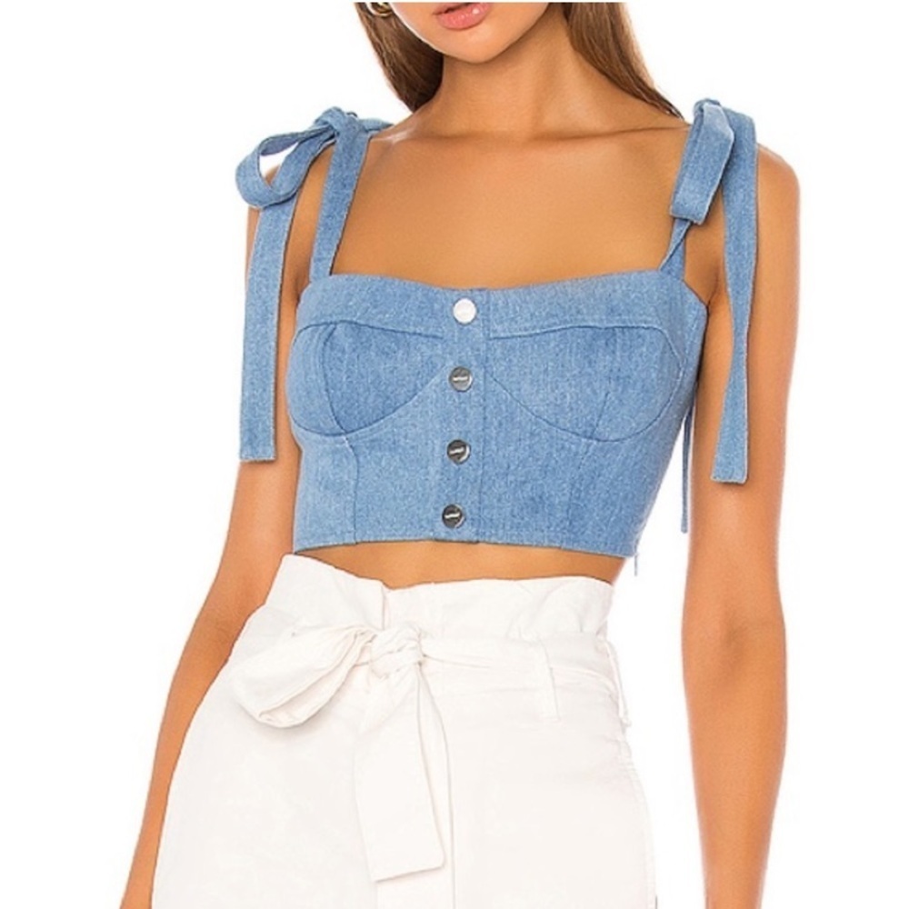 Capulet x Revolve || Hayley Denim‎ Corset Crop Top Tie Shoulder M